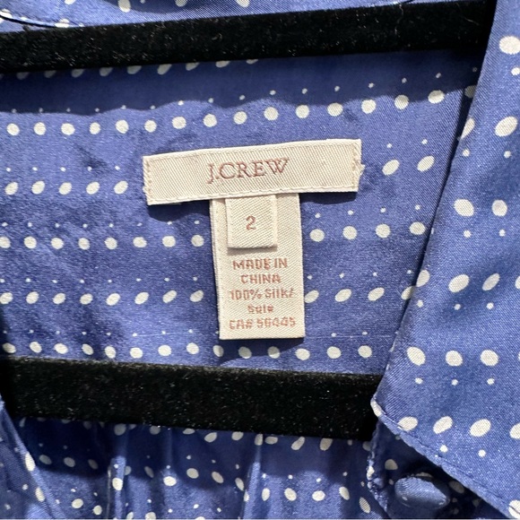 JCrew Silk Blouse Blue with Cream Dots - Picture 3 of 4